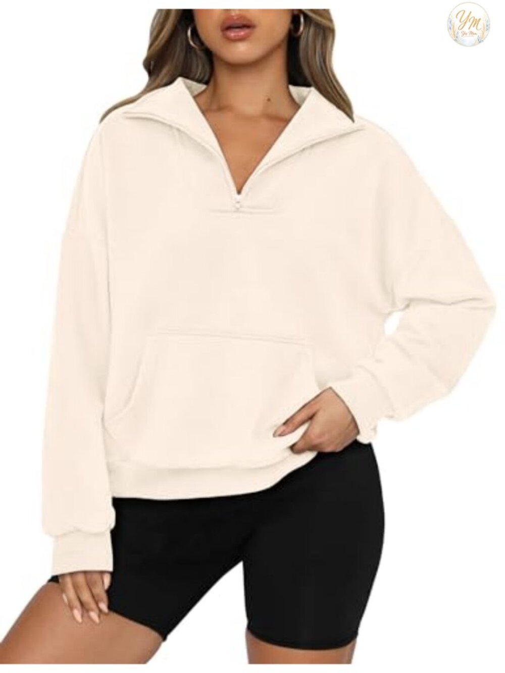 Women's Quarter Zip Crop Sweatshirt Long Sleeve Oversized Pullover